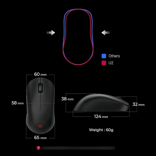 Mouse Gamer Zowie U2 Wireless Preto para Destros com 5 Botões e