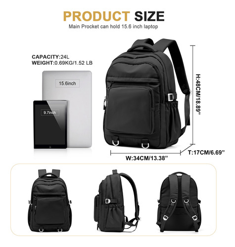 Mochila De Viaje Grande Para Hombre Y Mujer, Mochila Para Portátil De 15.6 Pulgadas, Talla M
