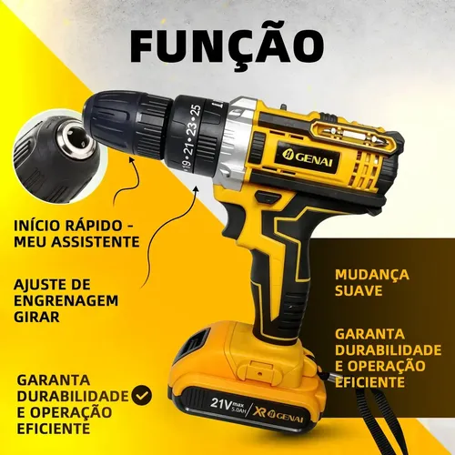 Parafusadeira Furadeira De Impacto Profissional 2 Baterias | Frete