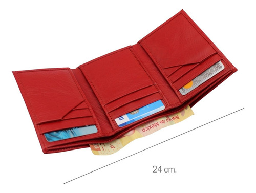 Cartera Hombre Piel Triple Compacta Tela Grabado Láser Rojo