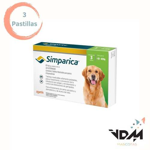 3 Tabletas Antipulgas Y Garrapatas Simparica De 20 A 40 Kg