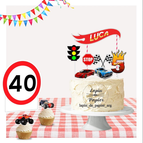 Adorno Torta Cake Topper Cumpleaños Deco Mesa Hot Wheels
