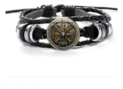 Pulsera Cuero Pu Trenzado Brazalete Vikingo Estilo Retro