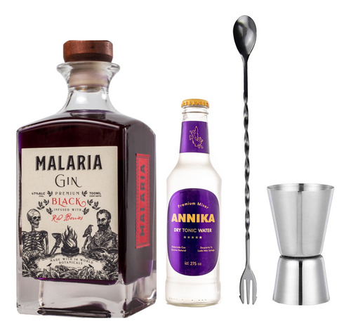 Kit Gin Tonic Malaria Black + Tónica + Cuchara + Jigger