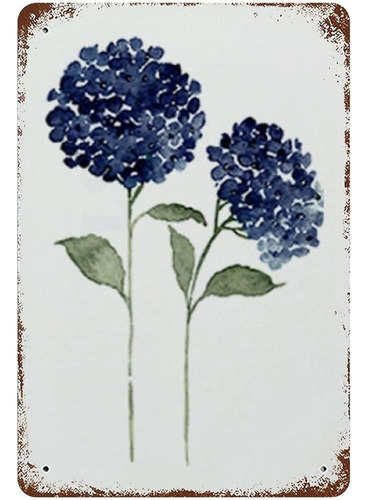 ~? Graman Antique Metal Tin Sign Hydrangea Watercolor Alumin