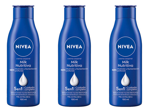 Nivea Crema Corporal Milk Nutritiva Profunda 100 Ml 3 Pack 
