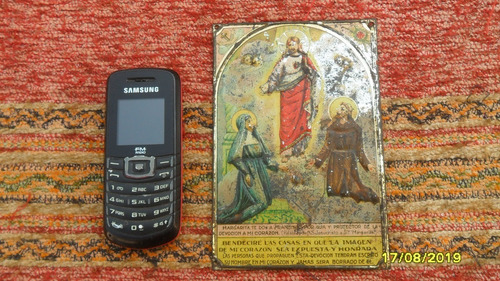 Antigua Chapa Litografiada Imagen Religiosa Bendición Hogar
