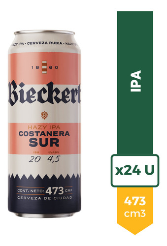 Cerveza Bieckert Hazy Ipa Costanera Sur 473ml Pack X24