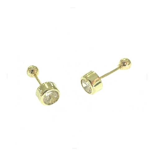 Arete Broquel Tambor Zirconia 4mm Oro 10k Kt / Mujer 2 Pzas