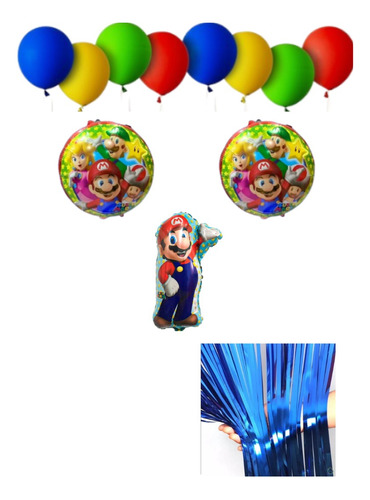 Combo 1 - Globos Festejo Mario Bros + Cortina