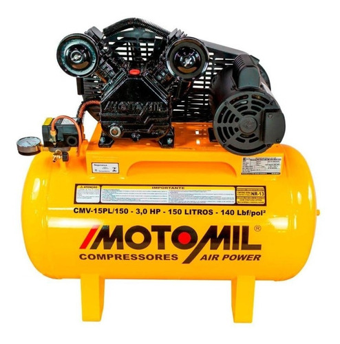 Compressor de ar elétrico Motomil Air Power CMV-15PL/150 monofásica 150L 3hp 127V/220V 60Hz amarelo