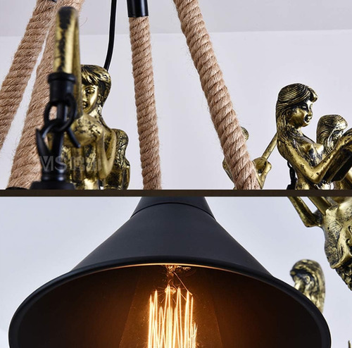 Candelabro Retro Industrial - Lámpara Colgante 6 Focos Negro