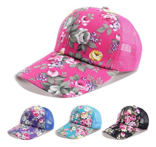 Gorra De Béisbol Floral Para Mujer Con Velcro Ajustable