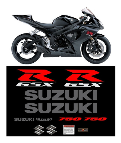 Kit Adesivos Emblema Suzuki Gsxr 750 2006 Moto Preta 75006p Cor ADESIVO GSXR 750