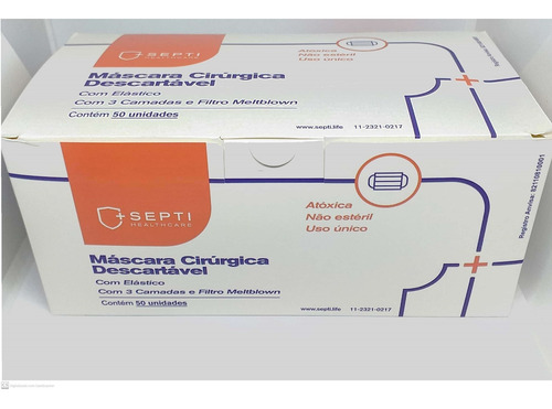 Imagem 2 de 9 de Kit 50 Máscaras Descartáveis Branca Tripla Clip Nasal Septi