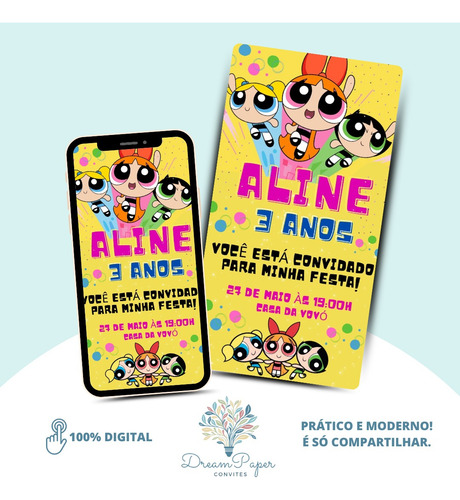 Convite Digital Meninas Super Poderosas Variação 2