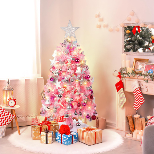 Mini Árbol De Navidad Rosa 90 Cm Preiluminado Con Adornos