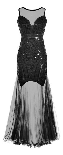 Vintage Sequin Mesh Banquet Light Luxury Evening Dress