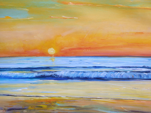 Cuadros Playas Atardecer Decoracion 70x110 Pintado A Mano