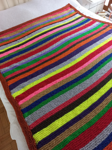 Manta Tejida A Mano, En Cashmilon Rayado Multicolo Crema Lisa