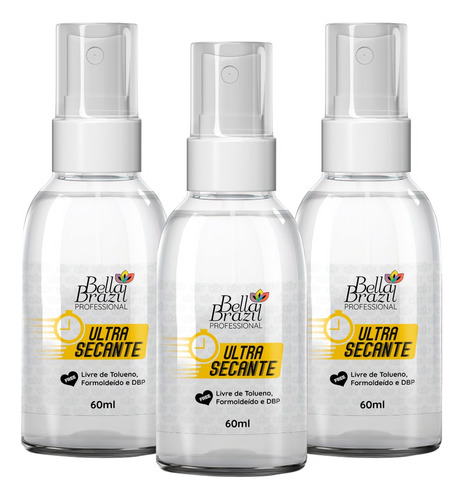 Kit 3 Un Ultra Secante 60ml Em Spray Bella Brazil Linha Prof