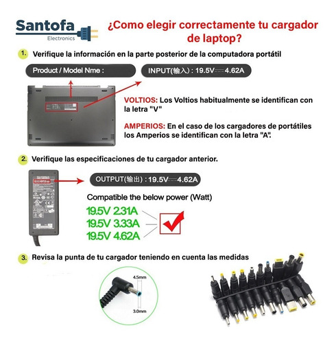 Cargador Compatible Laptop Acer 19v 3.42a 65w 3.0x1.1mm