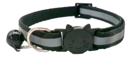 Coleira Sino Gatos Preta Liso Sem Gravata Ajustável