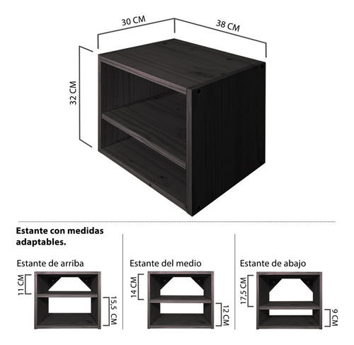 Mesa De Luz Flotante Cubo Dos Estantes Moderna Maciza Sajo Color Negro