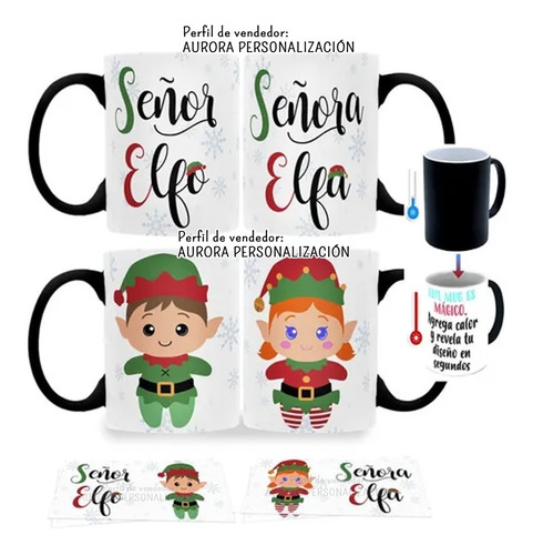 Mugs Mágico Pareja Tazas Navidad Elfos Romántico Novios