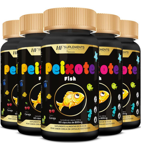 5x Omega 3 Infantil Cápsulas Mastigaveis Formato Peixinho