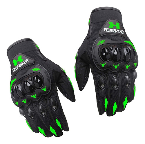 Guantes De Motociclista Dedo Táctil Celular Verde - Negro