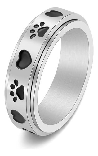 Lindo Perro Amor Corazón Pata Huella Giratoria Fidget Anillo