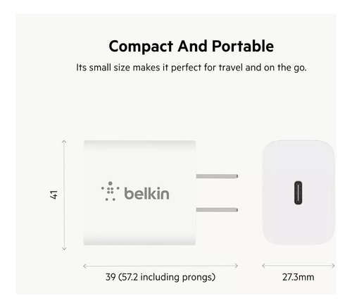 Cargador Belkin 20w Usb-c Carga Rápida iPhone