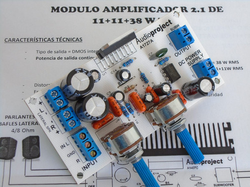 Imagen 3 de 7 de Modulo Amplificador 2.1 11+11+38 Watts C/vol - Audioproject