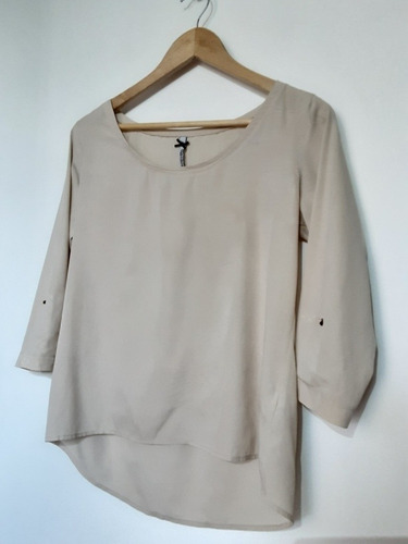 Imagen 7 de 9 de Blusa Oversize Beige Cerrada De Mangas 3/4, Talla S