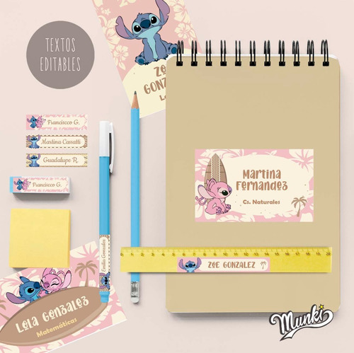  Kit Imprimible Angel, Stitch, Rosa, Pdf, Textos Editables