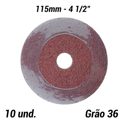10 Un. Disco De Lixa Fibra 115mm Aço, Inox, Ferro Grão 36