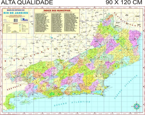 Mapa Do Estado Rio De Janeiro Politico 90 X 120 Cm Atual 