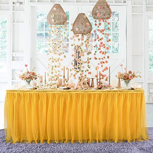 14ft Gold Tulle Table Skirts For Rectangle Tables Or Ro...