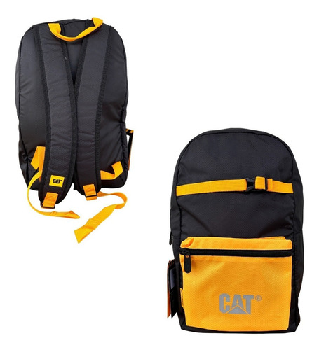 Mochila Cat 84395-12 Color Negro Con Amarillo Diseño Liso Con Logo De La Marca 23l