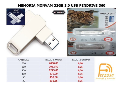 Imagen 2 de 3 de Memoria Monvam 360 Elegante 16gb A 64gb Usb Pendrive X Mayor