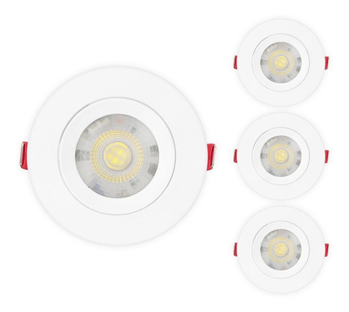 Kit 4 Spot Led 5w Redondo Embutir Direcionável Cor Branco/Neutro 110V/220V