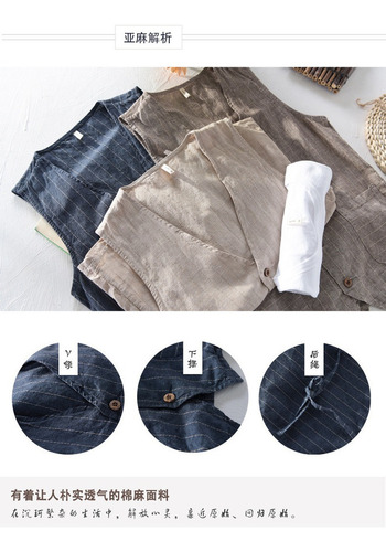 Chaleco Retro A Rayas De Algodón Y Lino Para Hombre