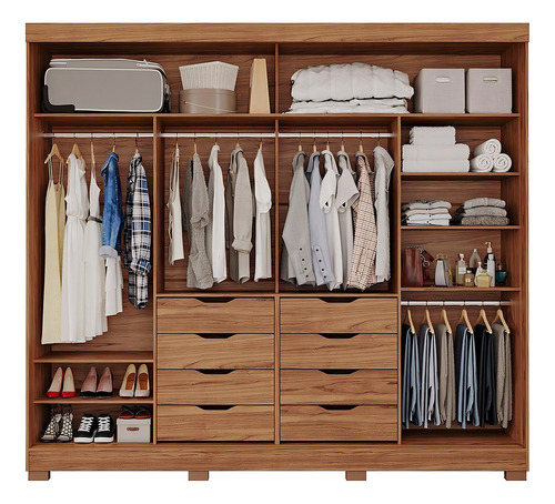 Guarda-roupa Casal 2 Portas De Correr 8 Gavetas Com Pés Wt