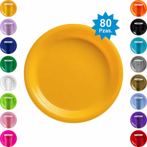 80 Platos De Plástico Grandes Desechable Colores Amscan Colores Amarillo