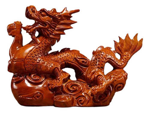 Estatua De Dragón Chino Tallada En Madera, Adorno Fengshui