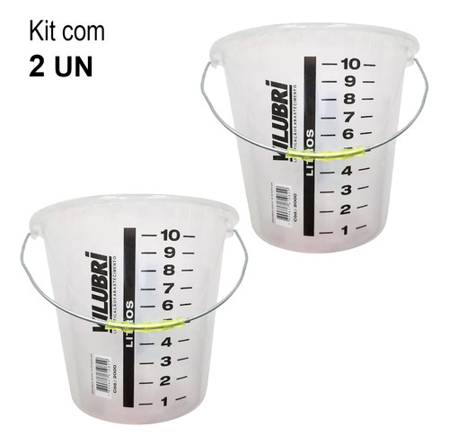 Kit 2 Baldes De Polipropileno 10l Graduado - Vilubri Cor Transparente