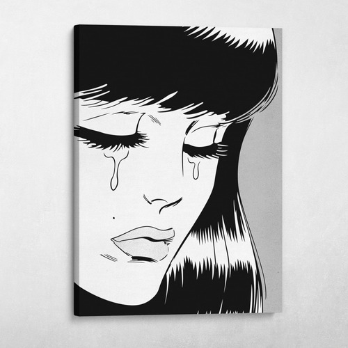 Cuadro-niña Llorando En Blanco Y Negro -popart -90x70cm