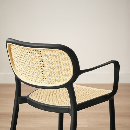 Set De 4 Sillas Plástico Comedor Moderna Cassias Christian+ Liso Negro Beige