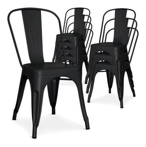 Imagen 8 de 10 de Silla Vintage Tolix, Gl Estructura Color Negro Mate, 6 Unidades, Una Sola Pieza Hierro